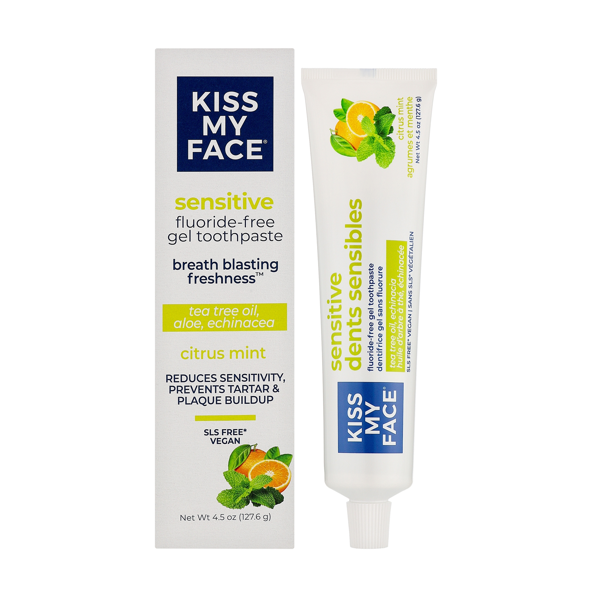Уцінка! Гелева зубна паста Kiss My Face Sensitive Citrus Mint Gel для чутливих зубів, без фтору, 127.6 г